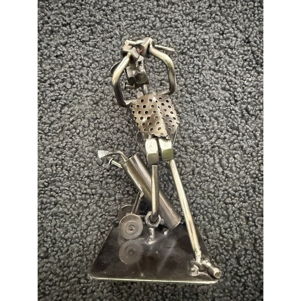 Handcrafted Metal Art Golfer With Clubs & Bag Welded Sculpture Figurine